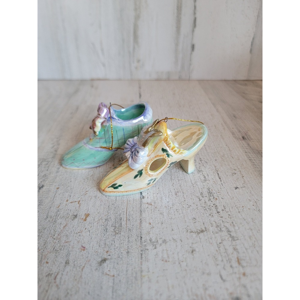 Victorian‎ porcelain shoe slipper ornament Xmas vintage set unique
